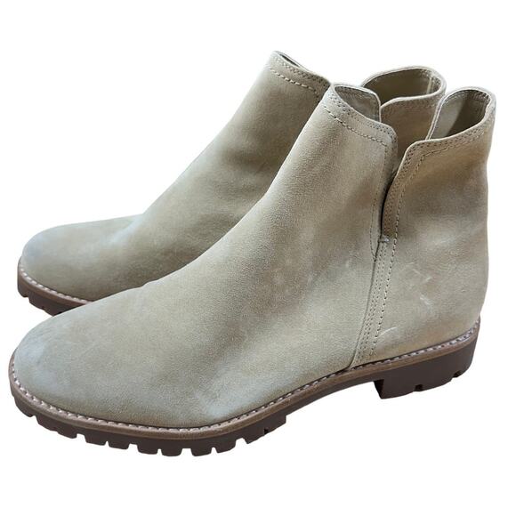 Vince NWOB Jacee Weatherproof Suede Ankle Boots in Sand Size 8.5M Side Zip - Picture 4 of 8